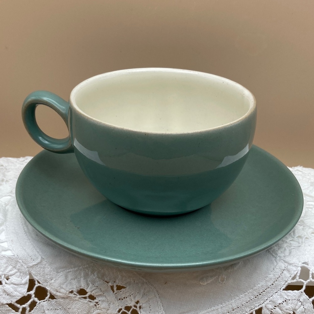 Vintage Denby Manor Green Teacup and Saucer Set (B)